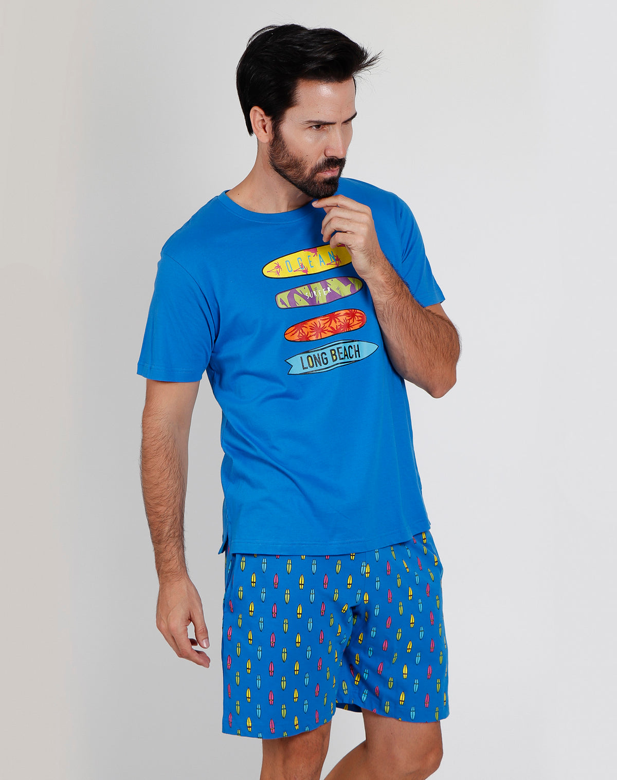 Pigiama uomo corto Admas 55292 azzurro cotone