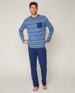 Pigiama uomo lungo Admas 55293 fasciato cotone