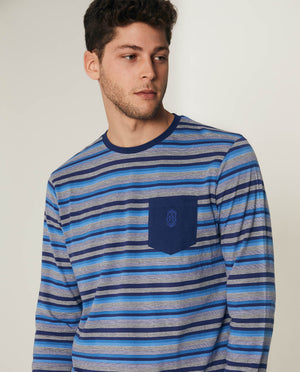 Pigiama uomo lungo Admas 55293 fasciato cotone