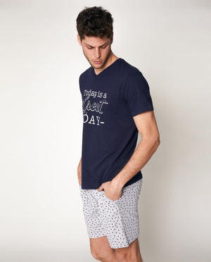 Pigiama uomo corto Admas 55327 stampato blu