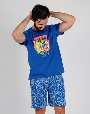 Pigiama uomo corto Disney 55407 topolino azzurro cotone
