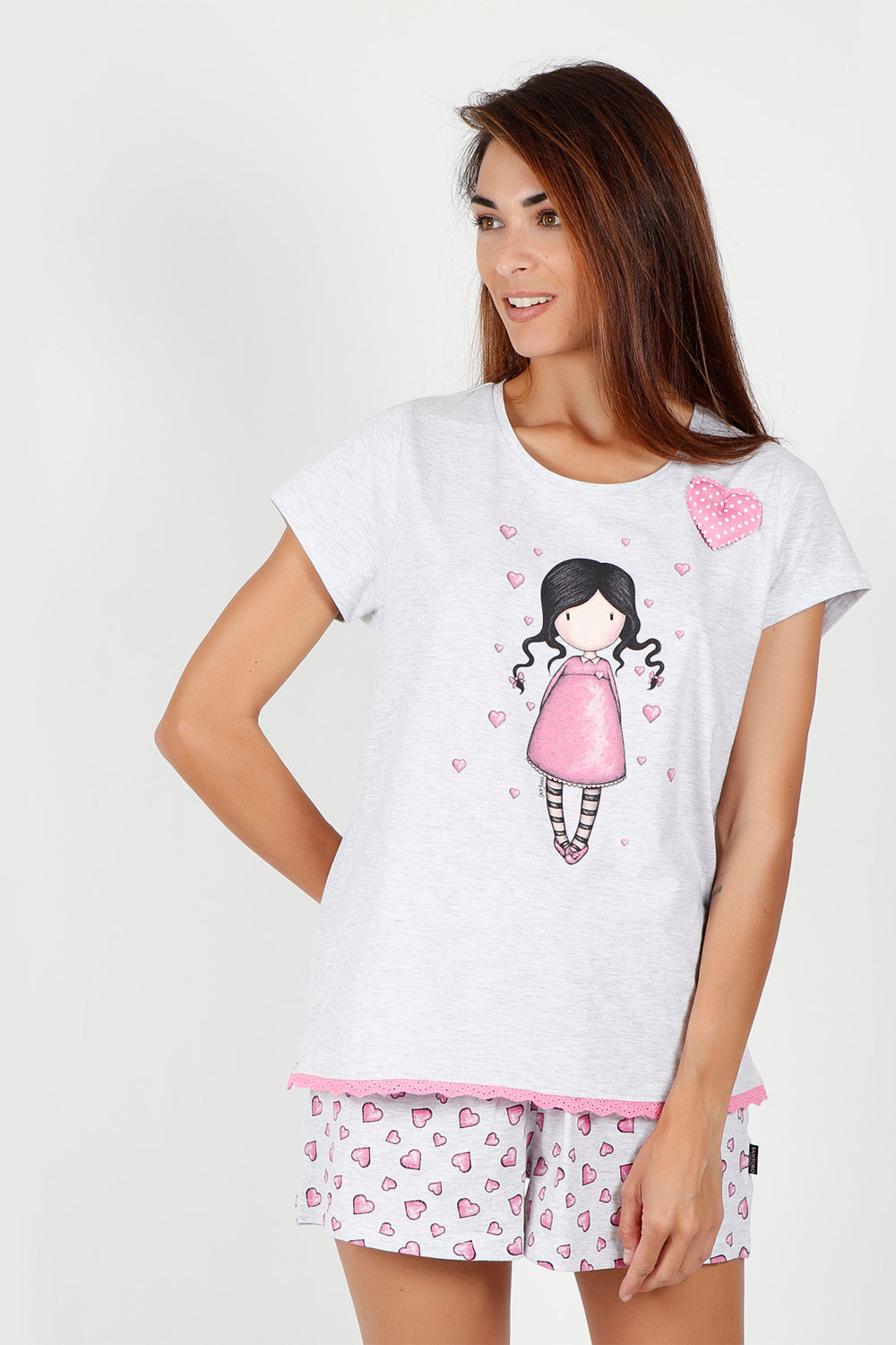 Pigiama donna corto Santoro Gorjuss 55501 mezza manica cuoricini