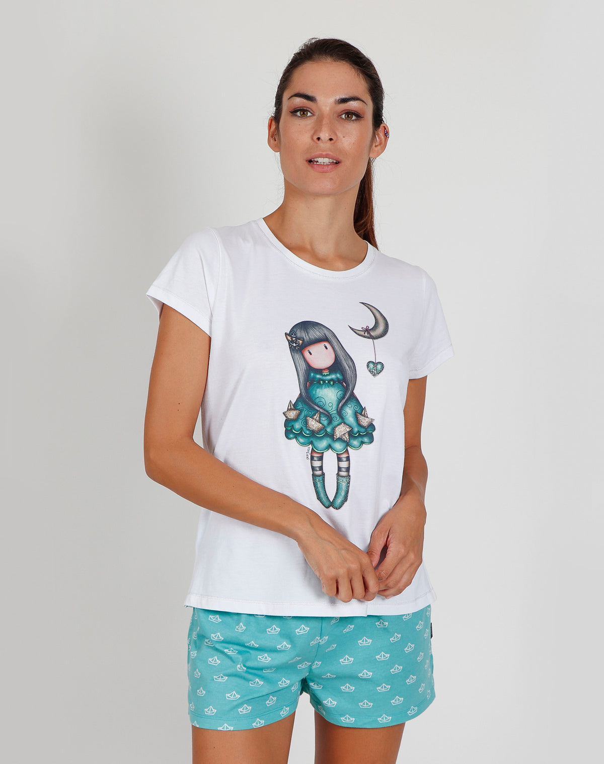 Pigiama donna corto Santoro Gorjuss 55510 bianco