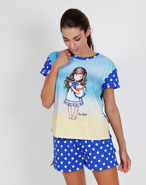 Pigiama donna corto Santoro Gorjuss 55524 azzurro