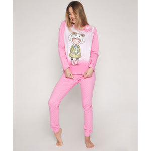 Pigiama donna Santoro Gorjuss 55533 pois rosa caldo cotone