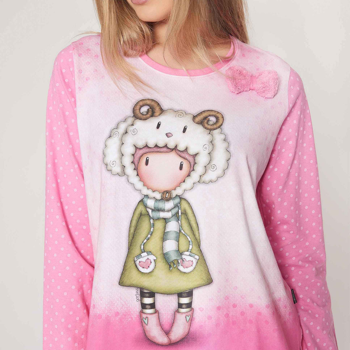 Pigiama donna Santoro Gorjuss 55533 pois rosa caldo cotone