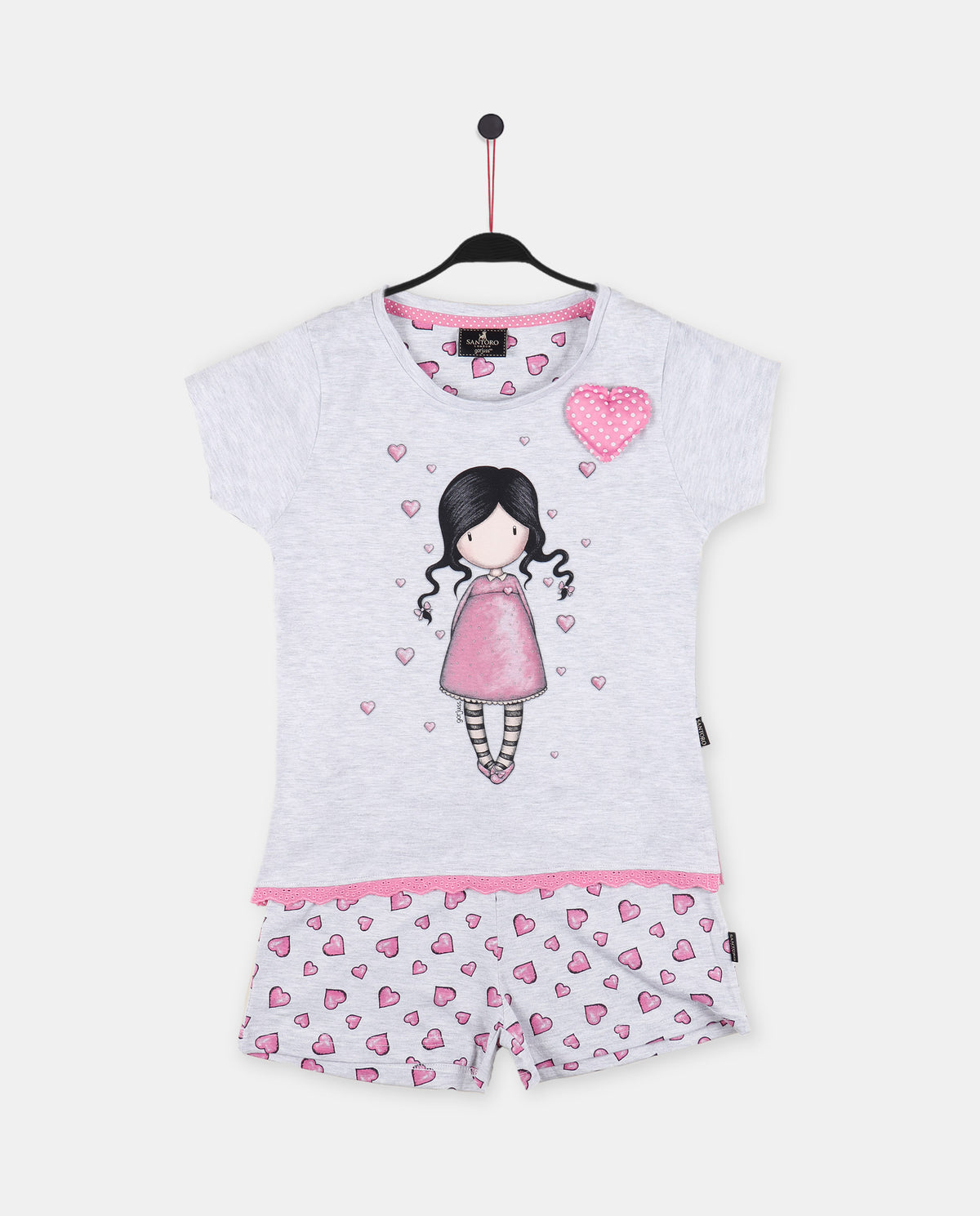 Pigiama bambina corto Santoro Gorjuss 55576 mezza manica cuoricini