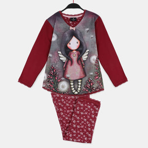 Pigiama bambina Santoro Gorjuss 55593 caldo cotone bordeaux
