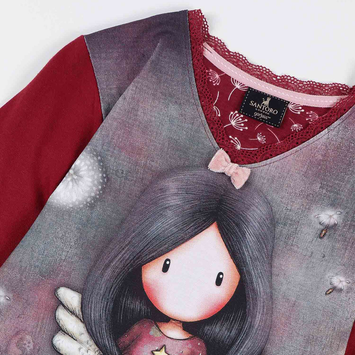 Pigiama bambina Santoro Gorjuss 55593 caldo cotone bordeaux