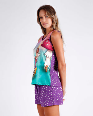 Pigiama donna canotta corto estivo Santoro Gorjuss 55610 cotone viola