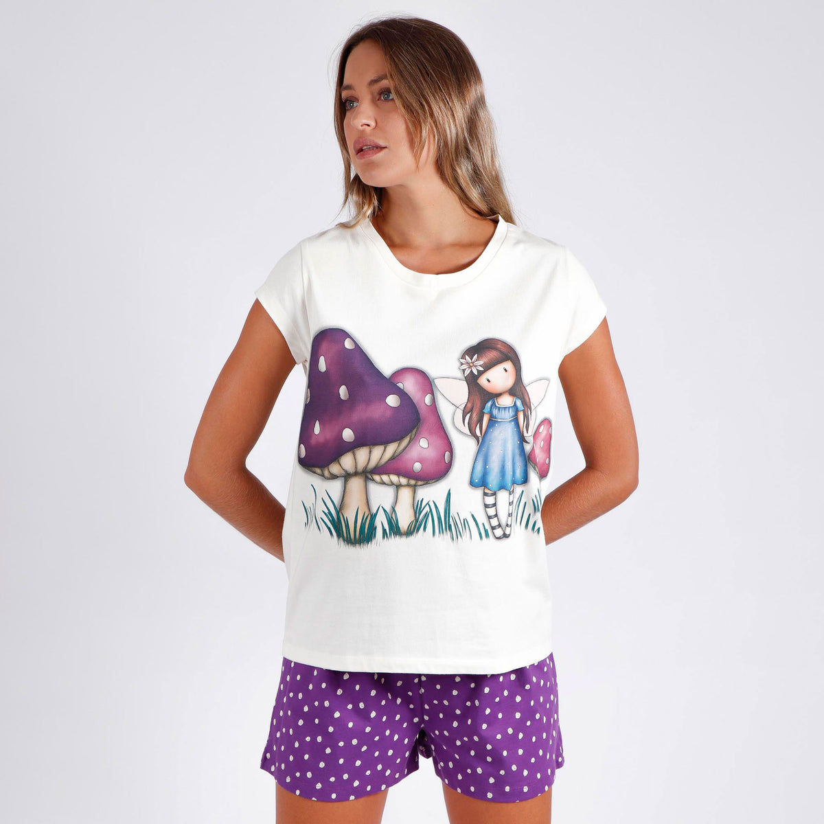 Pigiama donna estivo Santoro Gorjuss 55611 cotone viola