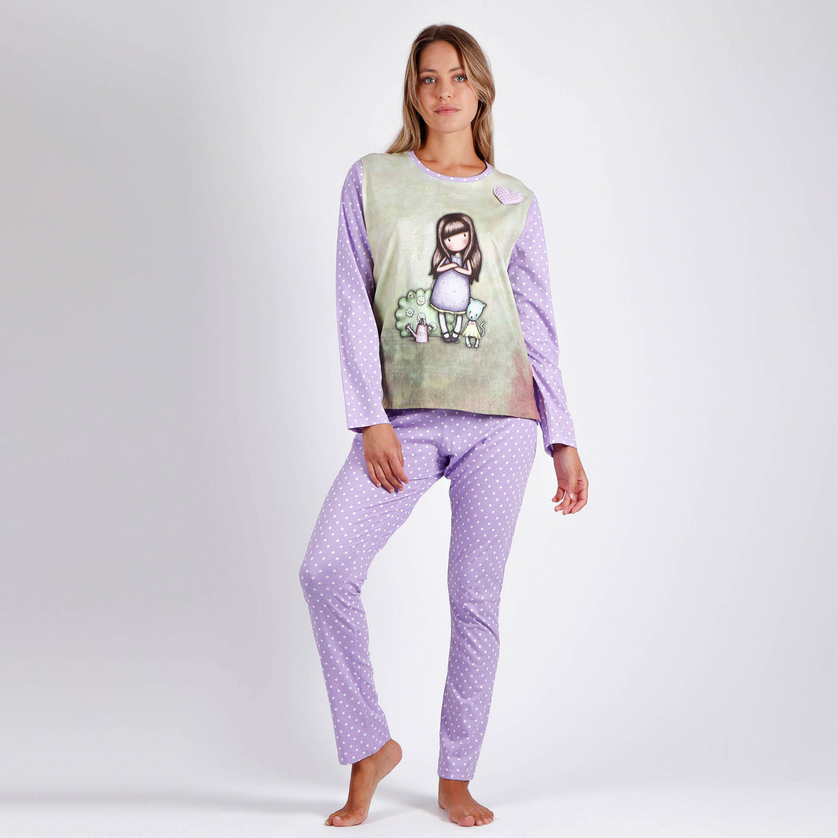Pigiama donna Santoro Gorjuss 55619 in cotone lilla pois