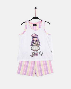 Pigiama bambina estivo corto Santoro Gorjuss 55627 cotone rigato bianco