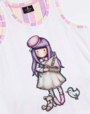 Pigiama bambina estivo corto Santoro Gorjuss 55627 cotone rigato bianco