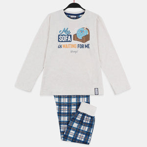 Pigiama bambino caldo cotone Mr. Wonderful 55730 beige scozzese