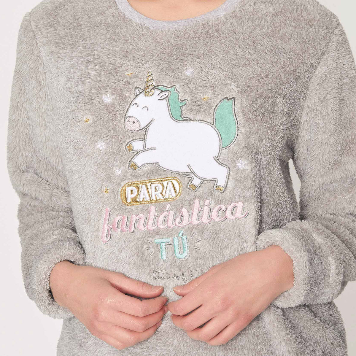 Pigiama donna coral caldissimo unicorno Mr. Wonderful 55775 grigio 