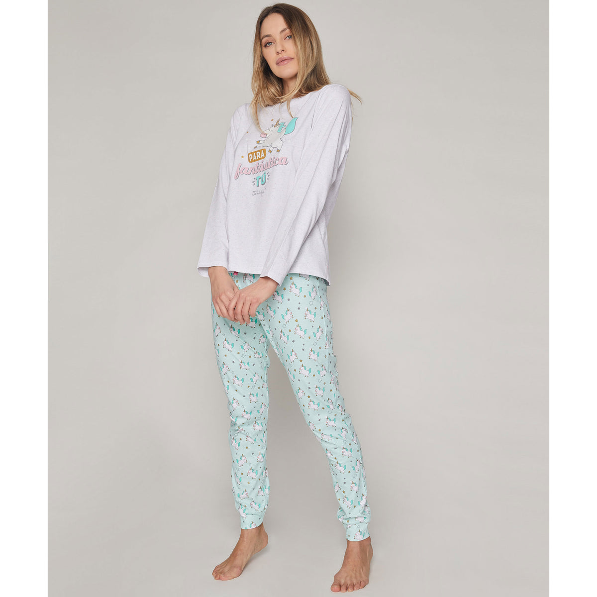 Pigiama donna caldo cotone Mr. Wonderful 55777 unicorno