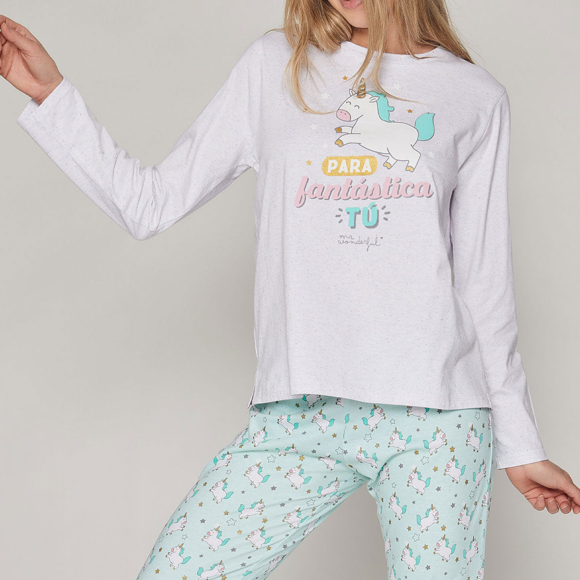 Pigiama donna caldo cotone Mr. Wonderful 55777 unicorno