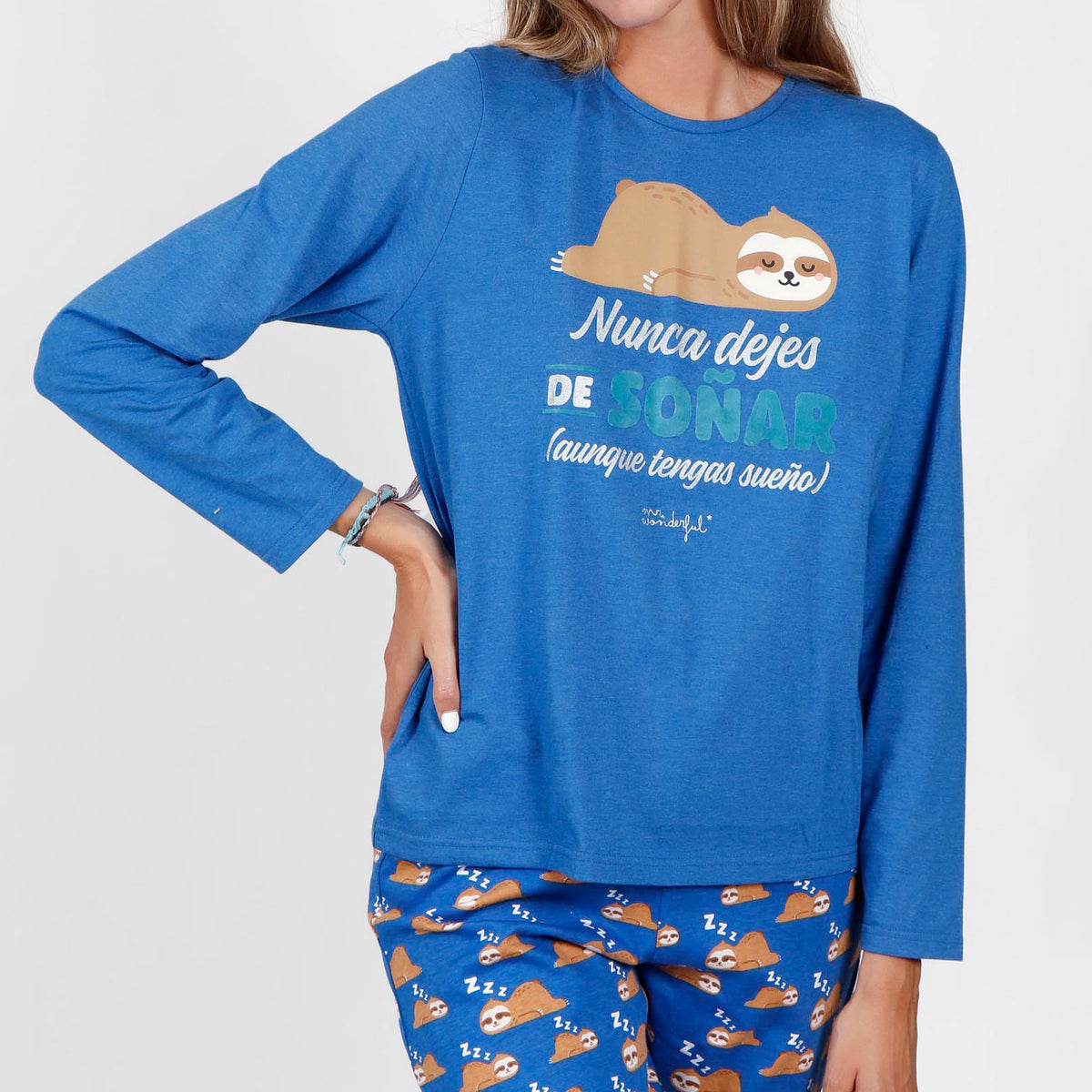 Pigiama donna caldo cotone Mr. Wonderful 55780 azzurro