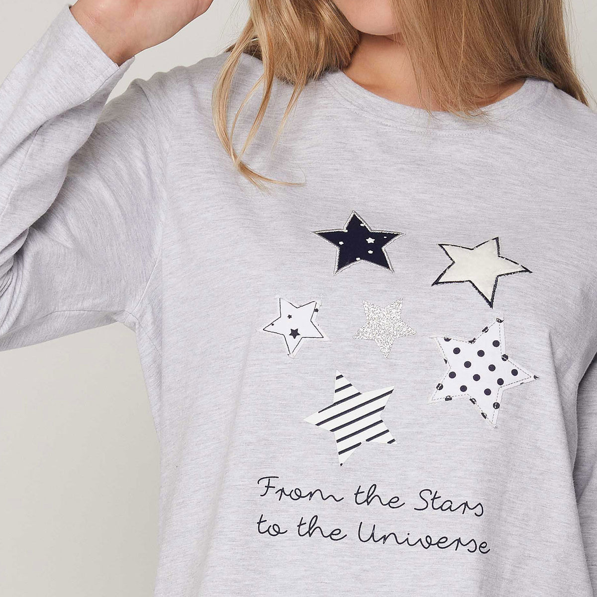 Pigiama donna stelle grigio caldo cotone blu Admas 55799