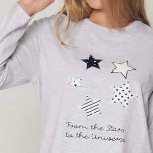 Pigiama donna stelle grigio caldo cotone blu Admas 55799