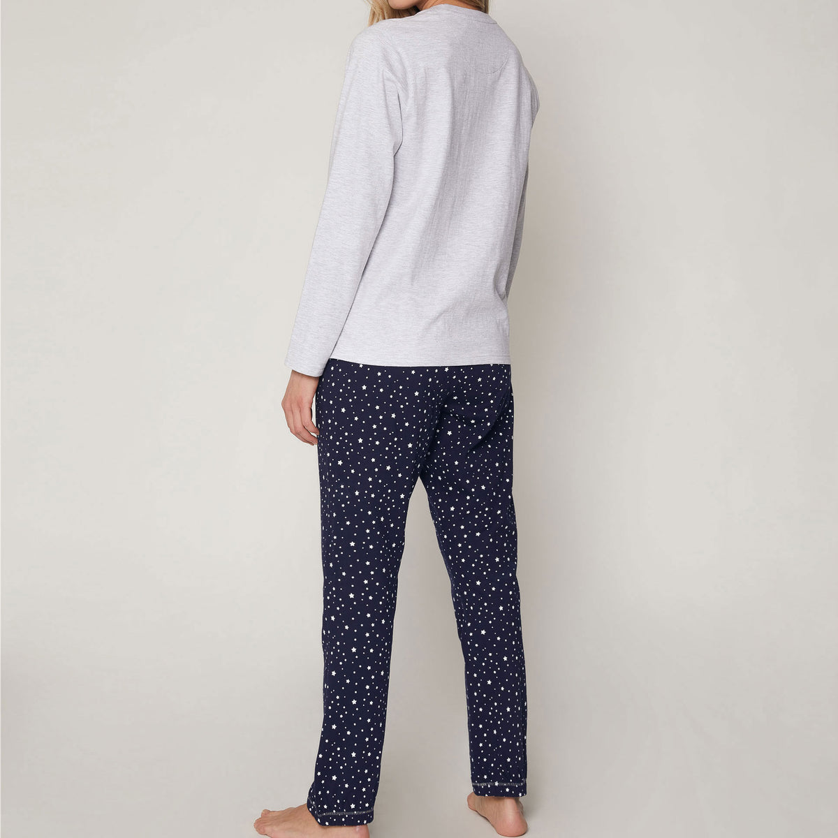 Pigiama donna stelle grigio caldo cotone blu Admas 55799