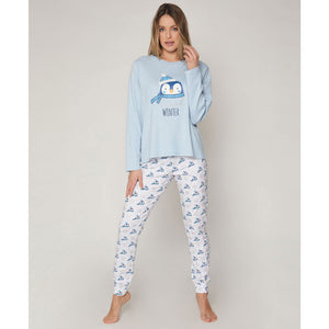 Pigiama Admas 55808 donna caldo cotone interlock pinguino