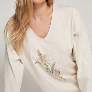 Pigiama donna Admas 55811 lungo stampa fiori beige