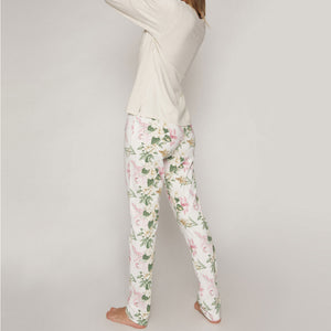 Pigiama donna Admas 55811 lungo stampa fiori beige