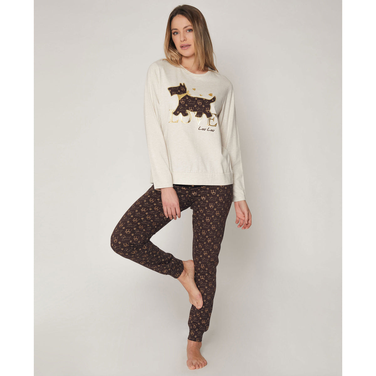 Pigiama donna Admas 55825 lungo beige cane