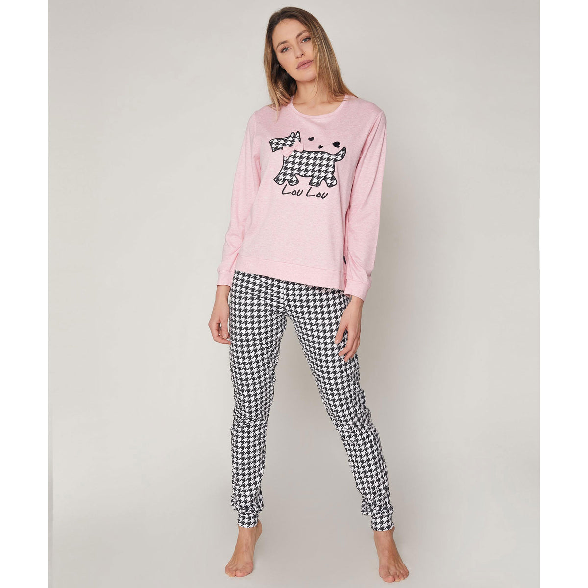 Pigiama donna caldo cotone cane Admas 55833 rosa