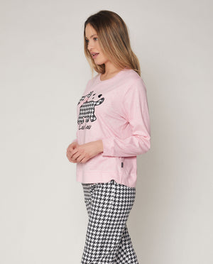 Pigiama donna caldo cotone cane Admas 55833 rosa