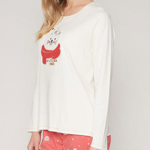 Pigiama donna caldo cotone foca crema corallo Admas 55844