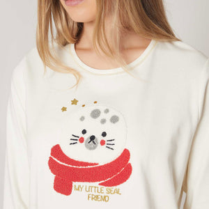 Pigiama donna caldo cotone foca crema corallo Admas 55844