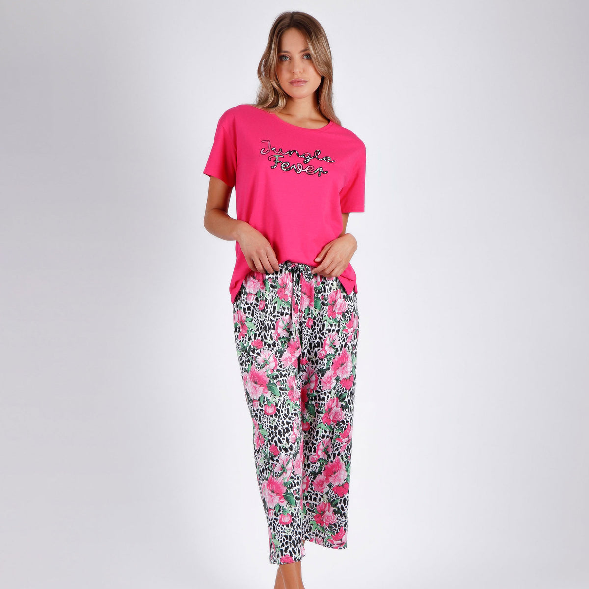 Pigiama donna estivo Admas 55883 cotone leopardato fucsia
