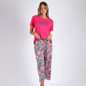 Pigiama donna estivo Admas 55883 cotone leopardato fucsia