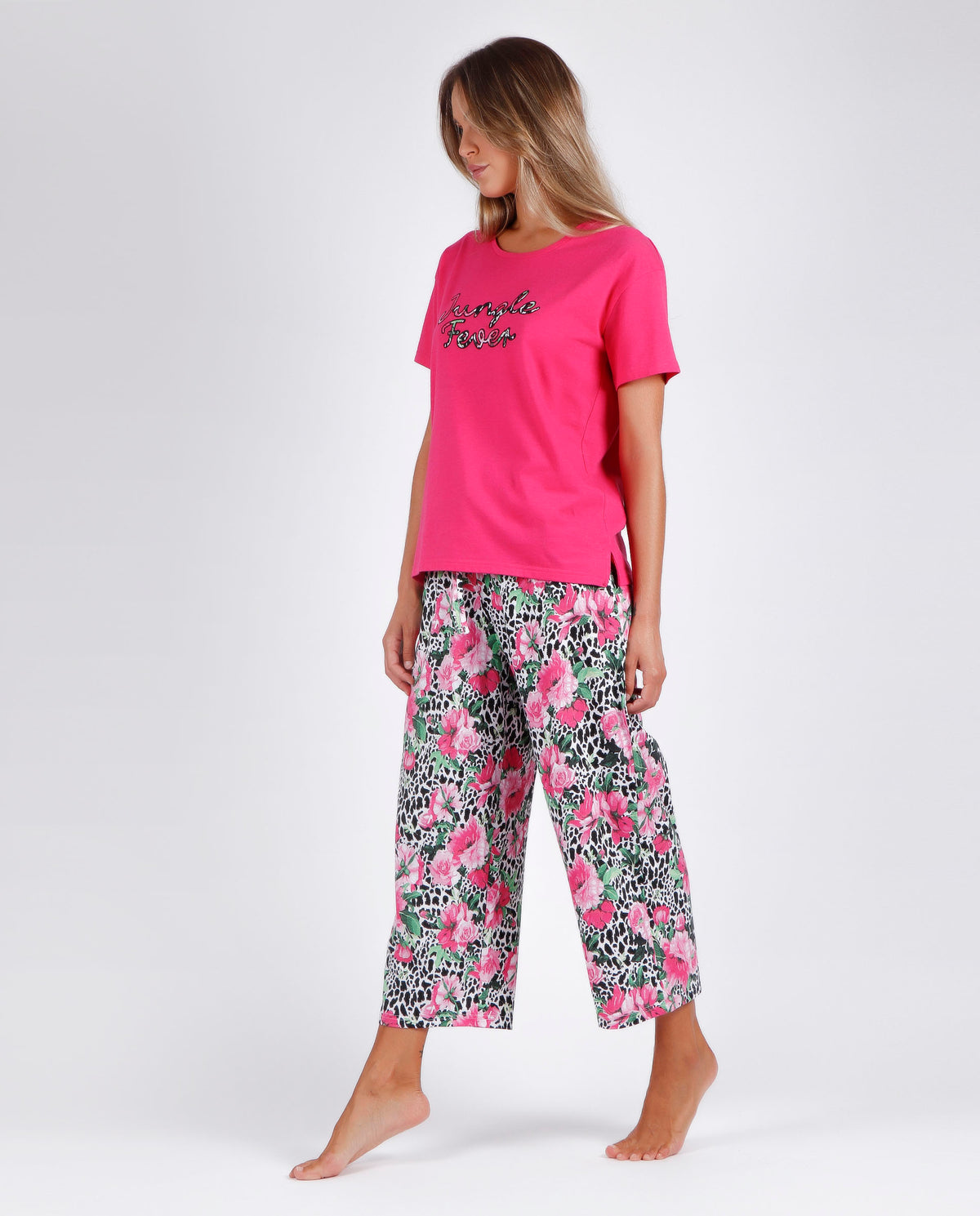 Pigiama donna estivo Admas 55883 cotone leopardato fucsia
