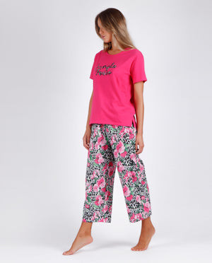 Pigiama donna estivo Admas 55883 cotone leopardato fucsia