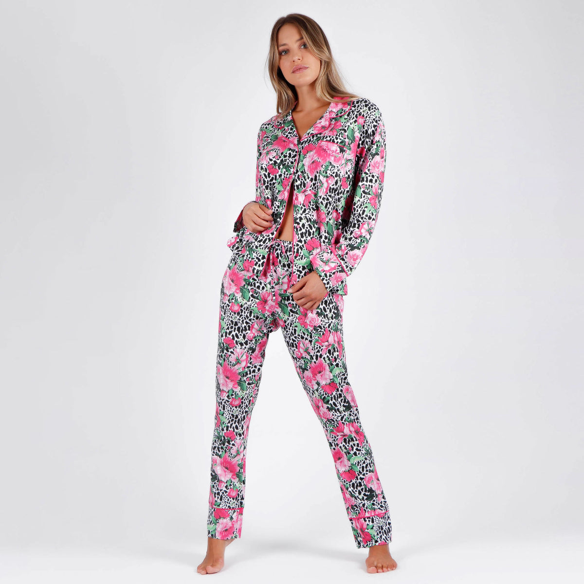Pigiama lungo cotone donna Admas 55950 floreale fucsia