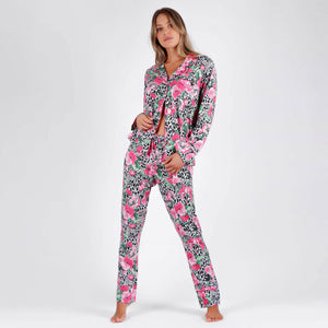 Pigiama lungo cotone donna Admas 55950 floreale fucsia