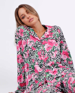 Pigiama lungo cotone donna Admas 55950 floreale fucsia