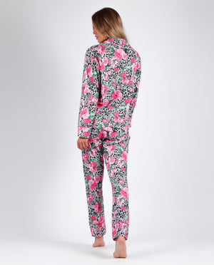 Pigiama lungo cotone donna Admas 55950 floreale fucsia