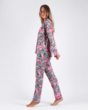Pigiama lungo cotone donna Admas 55950 floreale fucsia