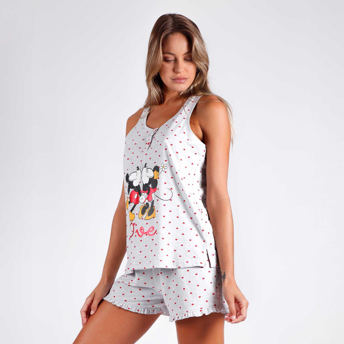 Pigiama canotta corto Disney Minnie Topolino cuori 55977