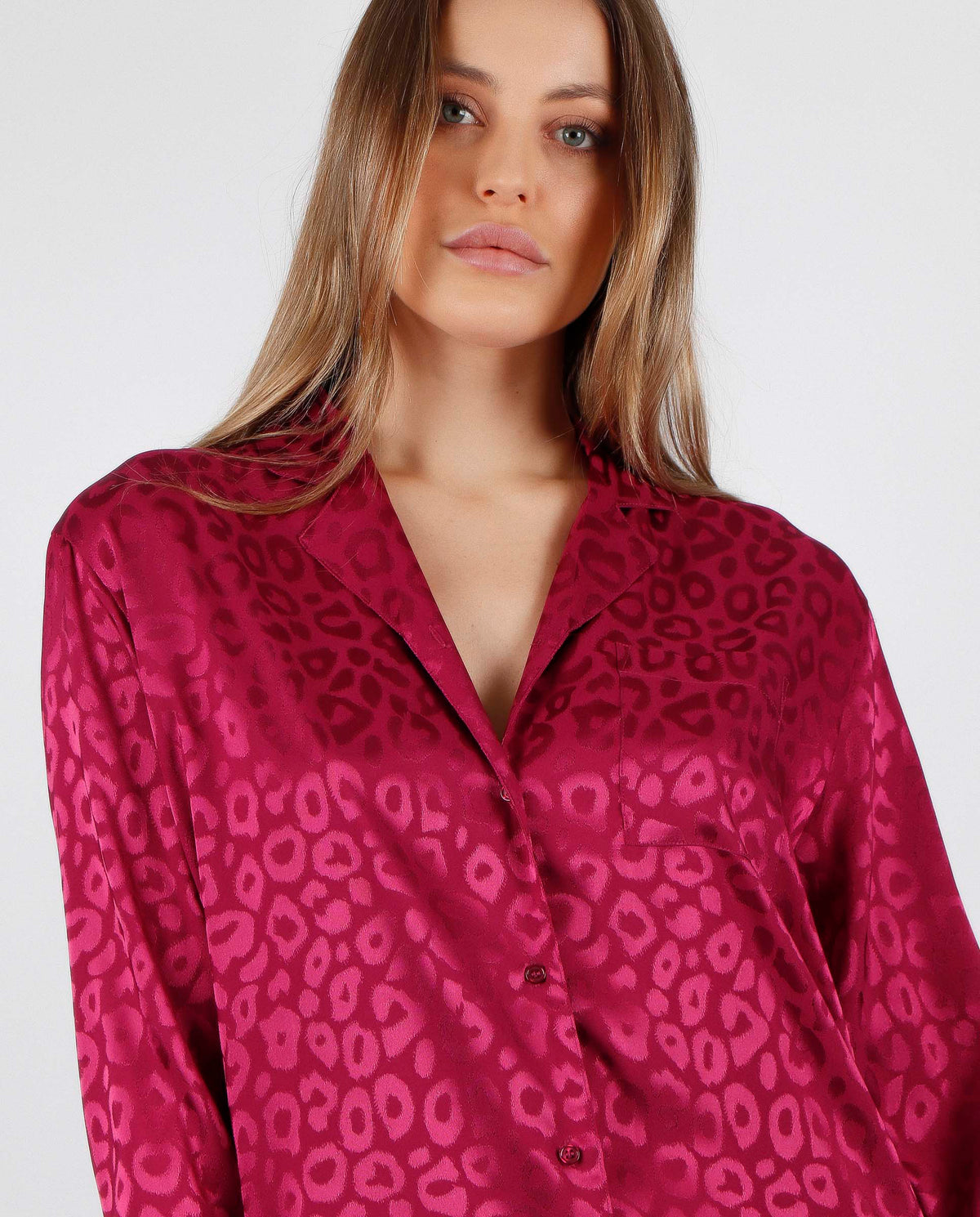 Pigiama donna chic elegante raso aperto Admas 56173 ciliegia
