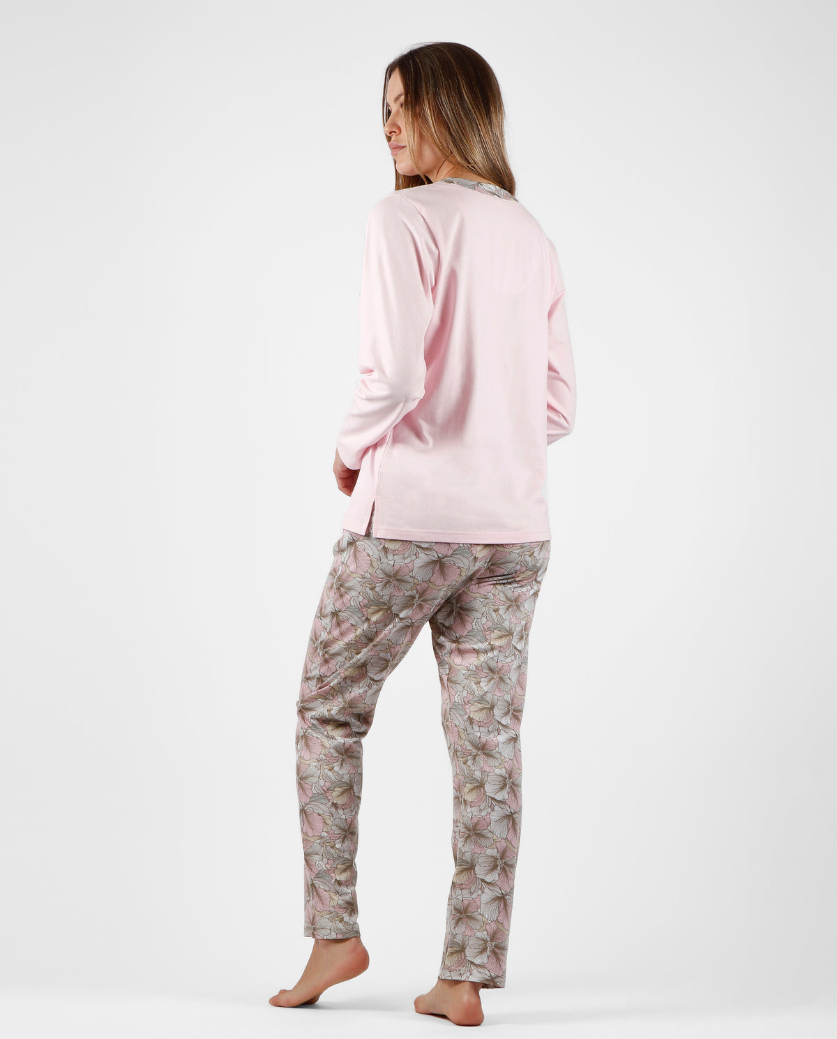 Pigiama donna classico raffinato in caldo cotone rosa fiori Admas 56193