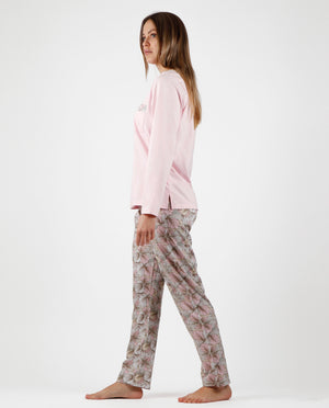 Pigiama donna classico raffinato in caldo cotone rosa fiori Admas 56193