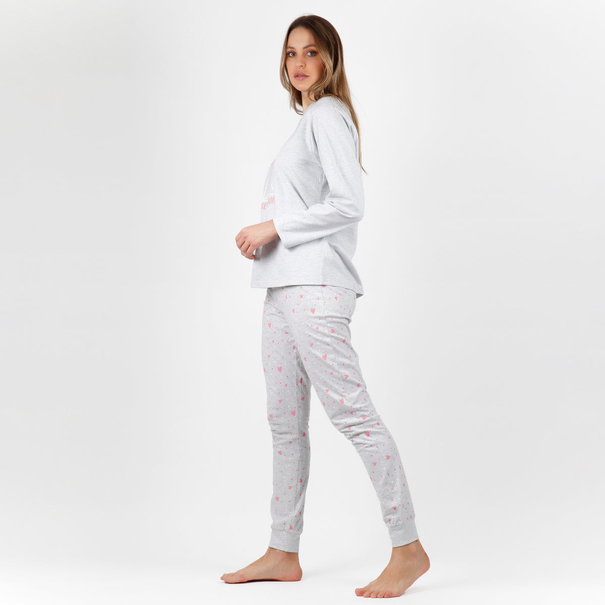 Pigiama donna invernale cuoricini grigio Admas 56219 caldo cotone