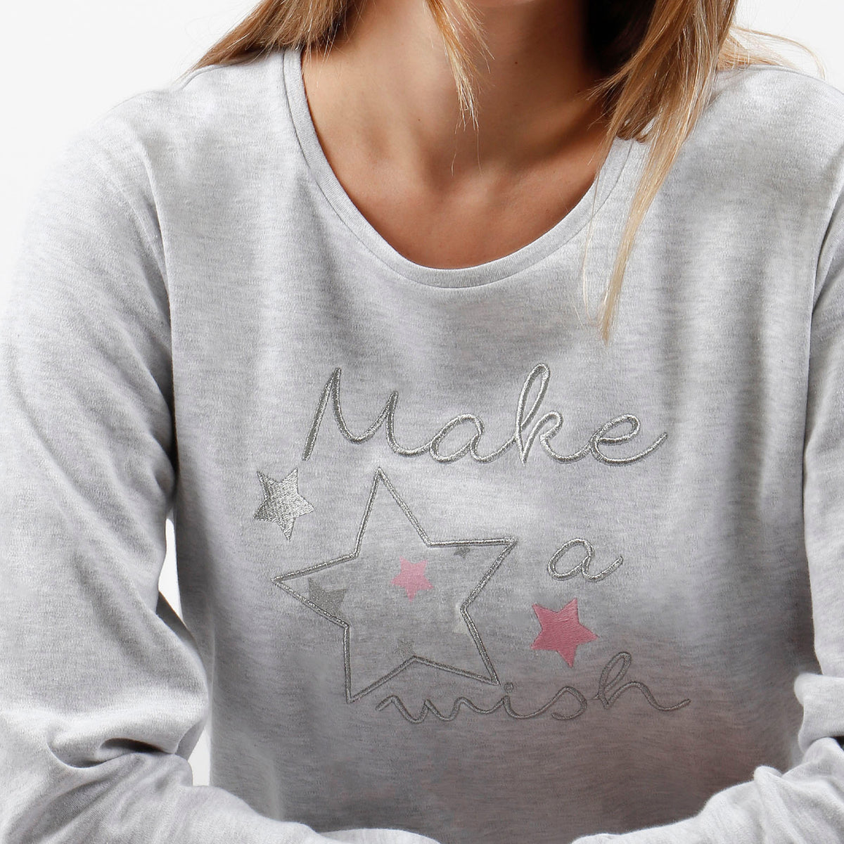 Pigiama donna stelle grigio rosa Admas 56220 invernale caldo cotone