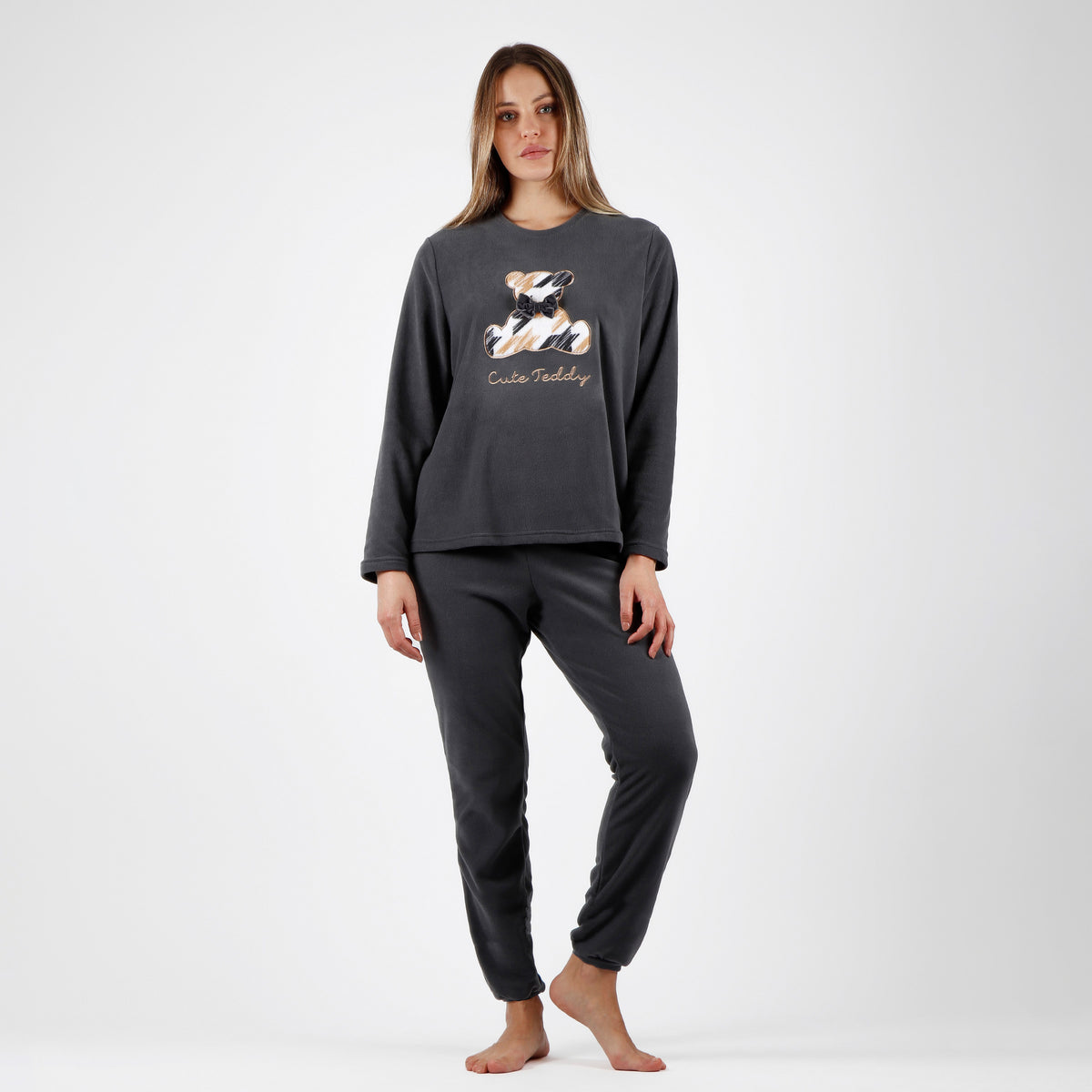 Pigiama donna invernale Admas 56222 caldo pile grigio